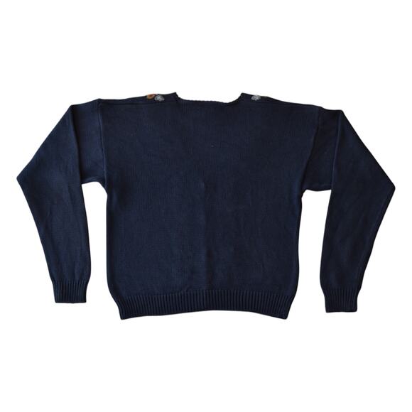 Vintage 80s Navy Blue Knit Cardigan Sweater with Floral Embroidery - Size Small - Picture 5 of 5